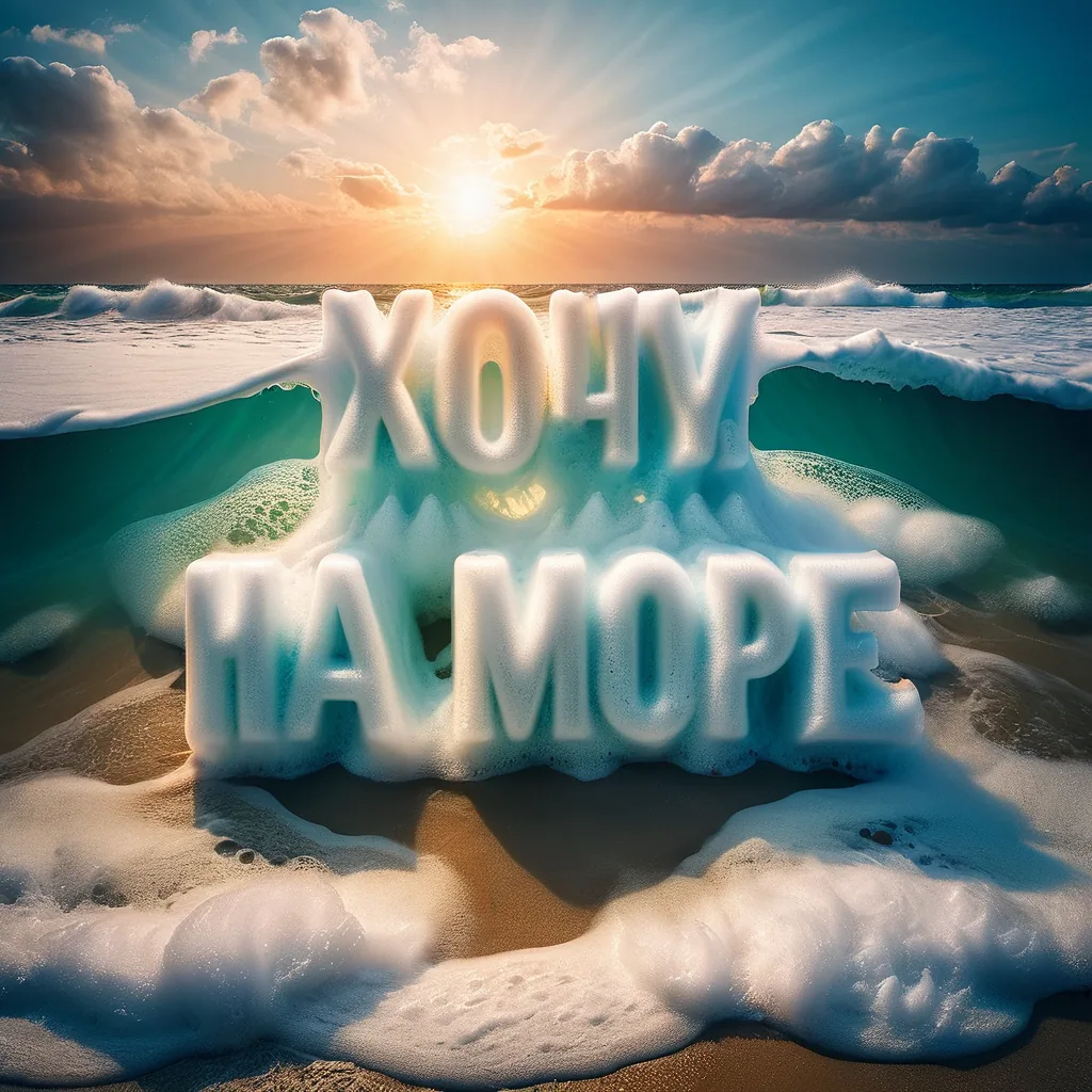 Нейроэффект для текста: надпись «Хочу на море» из морской пены