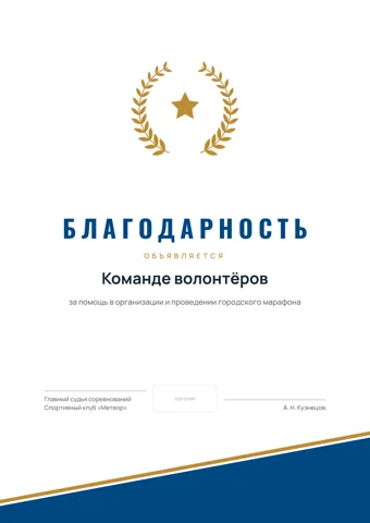 Бланк: Благодарность, стиль «спортивный» — шаблон в Word и PDF