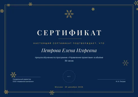 Бланк: Сертификат участника, стиль «новогодний» — шаблон в Word и PDF