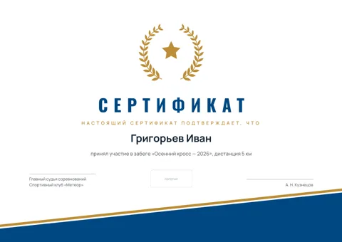 Бланк: Сертификат участника, стиль «спортивный» — шаблон в Word и PDF