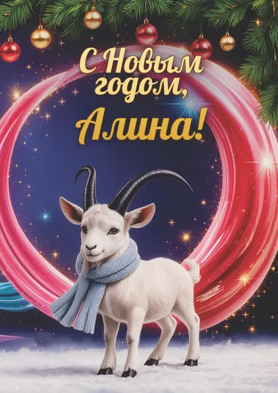 Новогодняя открытка с именем Алина, А6 105×148 мм: «С Новым годом, Алина!» с символом 2027 года