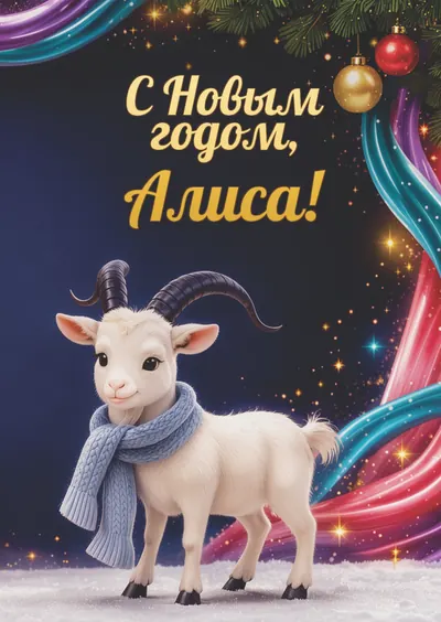 Новогодняя открытка с именем Алиса, А6 105×148 мм: «С Новым годом, Алиса!» с символом 2027 года