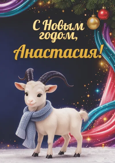 Новогодняя открытка с именем Анастасия, А6 105×148 мм: «С Новым годом, Анастасия!» с символом 2027 года
