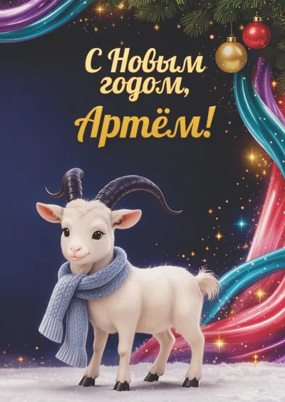 Новогодняя открытка с именем Артём, А6 105×148 мм: «С Новым годом, Артём!» с символом 2027 года