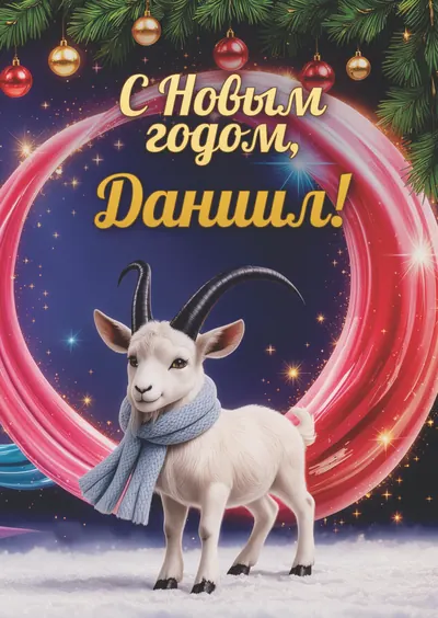 Новогодняя открытка с именем Даниил, А6 105×148 мм: «С Новым годом, Даниил!» с символом 2027 года