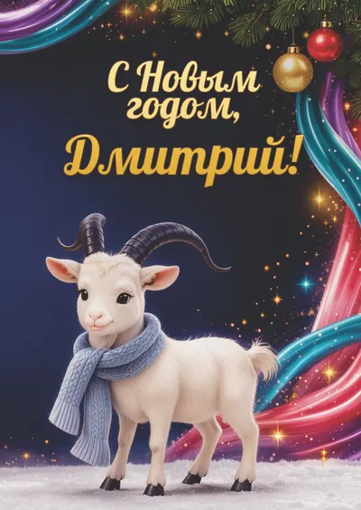 Новогодняя открытка с именем Дмитрий, А6 105×148 мм: «С Новым годом, Дмитрий!» с символом 2027 года