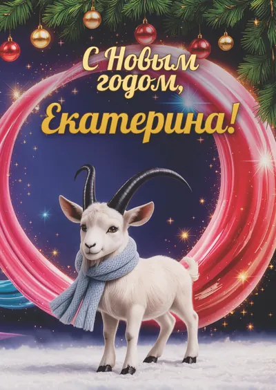 Новогодняя открытка с именем Екатерина, А6 105×148 мм: «С Новым годом, Екатерина!» с символом 2027 года