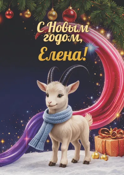 Новогодняя открытка с именем Елена, А6 105×148 мм: «С Новым годом, Елена!» с символом 2027 года