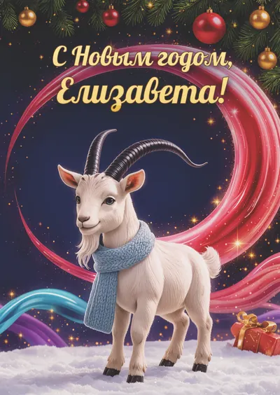 Новогодняя открытка с именем Елизавета, А6 105×148 мм: «С Новым годом, Елизавета!» с символом 2027 года