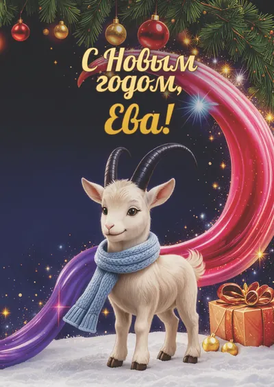 Новогодняя открытка с именем Ева, А6 105×148 мм: «С Новым годом, Ева!» с символом 2027 года
