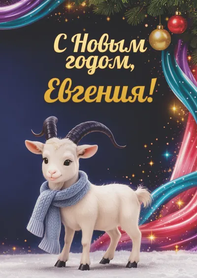Новогодняя открытка с именем Евгения, А6 105×148 мм: «С Новым годом, Евгения!» с символом 2027 года