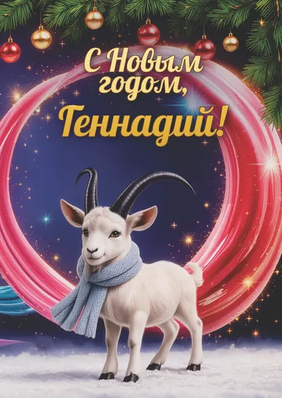 Новогодняя открытка с именем Геннадий, А6 105×148 мм: «С Новым годом, Геннадий!» с символом 2027 года