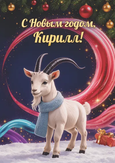 Новогодняя открытка с именем Кирилл, А6 105×148 мм: «С Новым годом, Кирилл!» с символом 2027 года