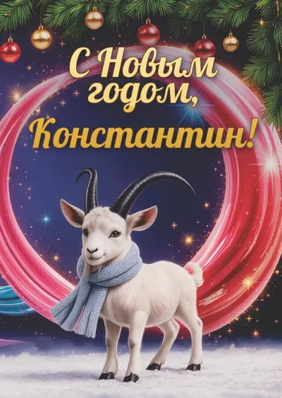 Новогодняя открытка с именем Константин, А6 105×148 мм: «С Новым годом, Константин!» с символом 2027 года