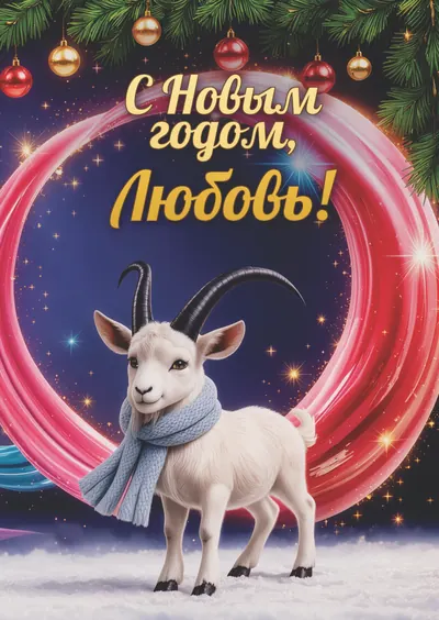 Новогодняя открытка с именем Любовь, А6 105×148 мм: «С Новым годом, Любовь!» с символом 2027 года