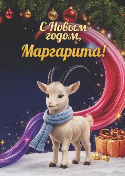 Новогодняя открытка с именем Маргарита, А6 105×148 мм: «С Новым годом, Маргарита!» с символом 2027 года