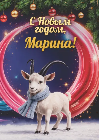 Новогодняя открытка с именем Марина, А6 105×148 мм: «С Новым годом, Марина!» с символом 2027 года