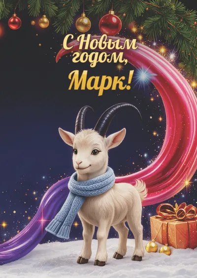 Новогодняя открытка с именем Марк, А6 105×148 мм: «С Новым годом, Марк!» с символом 2027 года