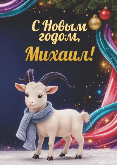 Новогодняя открытка с именем Михаил, А6 105×148 мм: «С Новым годом, Михаил!» с символом 2027 года