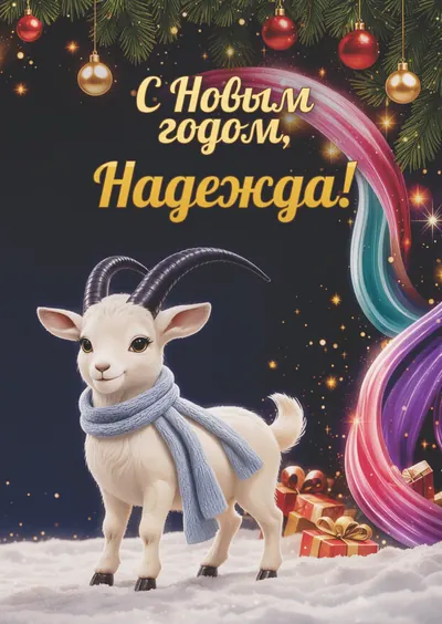 Новогодняя открытка с именем Надежда, А6 105×148 мм: «С Новым годом, Надежда!» с символом 2027 года
