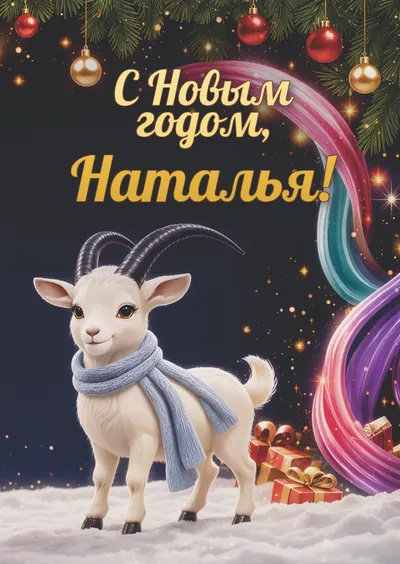 Новогодняя открытка с именем Наталья, А6 105×148 мм: «С Новым годом, Наталья!» с символом 2027 года