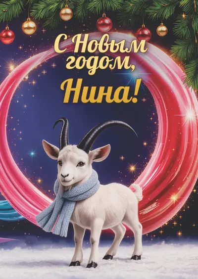 Новогодняя открытка с именем Нина, А6 105×148 мм: «С Новым годом, Нина!» с символом 2027 года