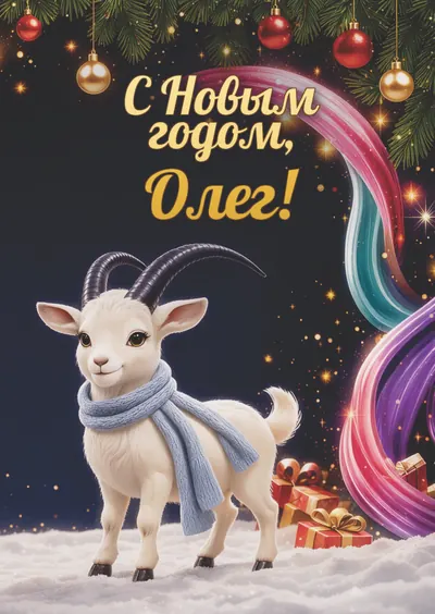 Новогодняя открытка с именем Олег, А6 105×148 мм: «С Новым годом, Олег!» с символом 2027 года
