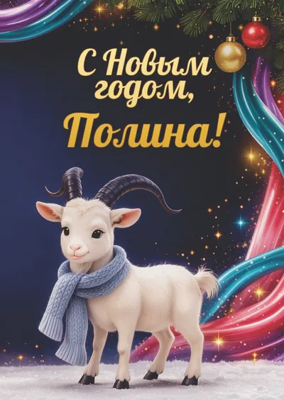 Новогодняя открытка с именем Полина, А6 105×148 мм: «С Новым годом, Полина!» с символом 2027 года