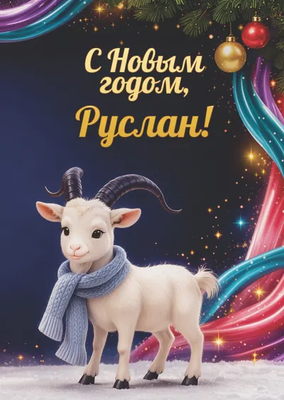 Новогодняя открытка с именем Руслан, А6 105×148 мм: «С Новым годом, Руслан!» с символом 2027 года