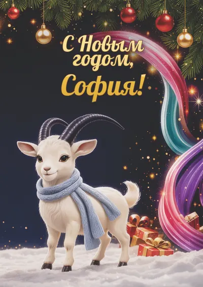 Новогодняя открытка с именем София, А6 105×148 мм: «С Новым годом, София!» с символом 2027 года