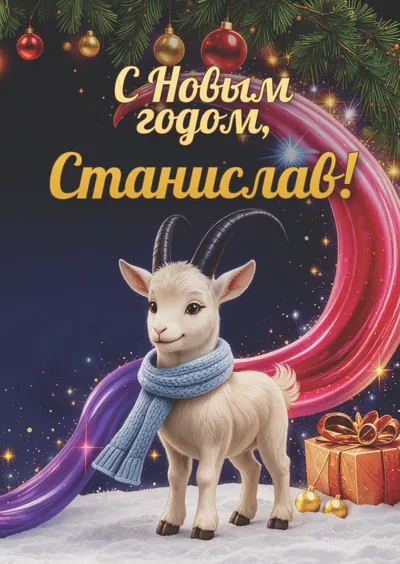 Новогодняя открытка с именем Станислав, А6 105×148 мм: «С Новым годом, Станислав!» с символом 2027 года
