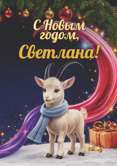 Новогодняя открытка с именем Светлана, А6 105×148 мм: «С Новым годом, Светлана!» с символом 2027 года