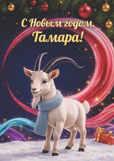 Новогодняя открытка с именем Тамара, А6 105×148 мм: «С Новым годом, Тамара!» с символом 2027 года