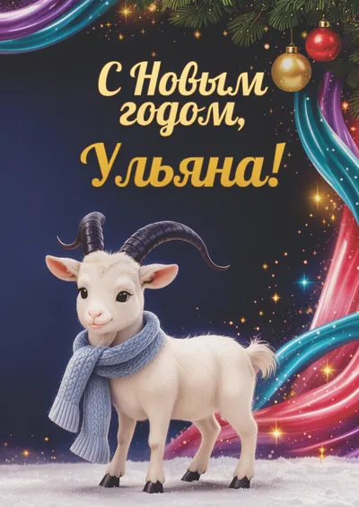 Новогодняя открытка с именем Ульяна, А6 105×148 мм: «С Новым годом, Ульяна!» с символом 2027 года