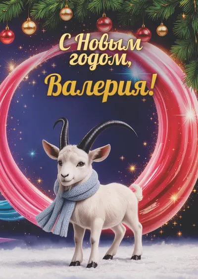 Новогодняя открытка с именем Валерия, А6 105×148 мм: «С Новым годом, Валерия!» с символом 2027 года