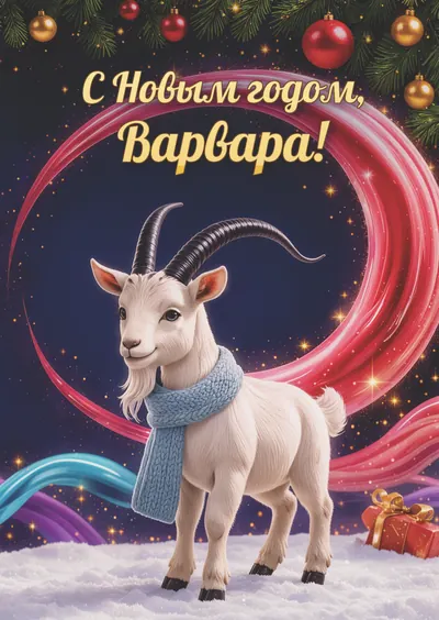Новогодняя открытка с именем Варвара, А6 105×148 мм: «С Новым годом, Варвара!» с символом 2027 года