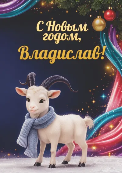Новогодняя открытка с именем Владислав, А6 105×148 мм: «С Новым годом, Владислав!» с символом 2027 года