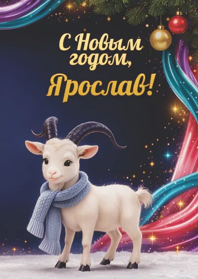 Новогодняя открытка с именем Ярослав, А6 105×148 мм: «С Новым годом, Ярослав!» с символом 2027 года
